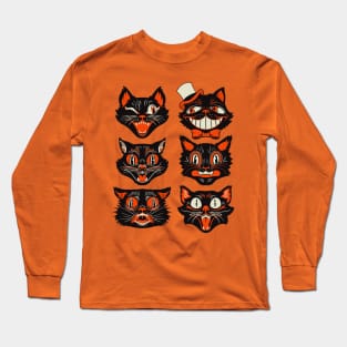 Vintage Halloween Black Cat Face Collection Long Sleeve T-Shirt